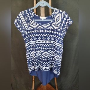 Moa Moa Southwest Design Split Back Lo Top Shirt